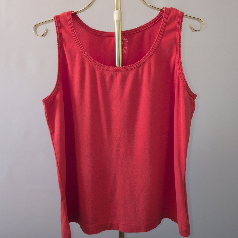 White Stag Tank Top Women XL 16/18 Orange Cotton Picot Trim Scoop Neck